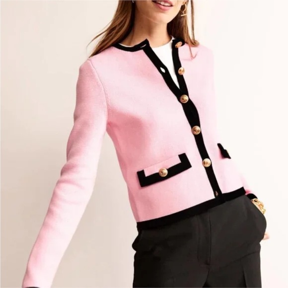 Boden Jackets & Blazers - New Boden Holly Cropped Knitted Sweater Jacket Pink & Black Size 6